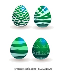 Set of Four Easter eggs with green color.Happy easter background.Vector illustration eps10.