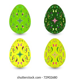 Set of four easter eggs on the white