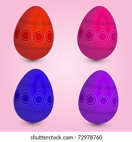 Set of four easter eggs on the pink background
