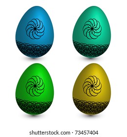 Set of four easter eggs on the white background