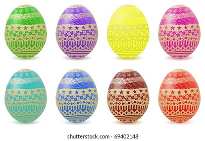 Set of four Easter eggs with ornaments, Contains gradient mesh elements, lots of detail