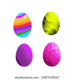 Set of four Easter eggs. Easter set of pink, purple, yellow and various colors