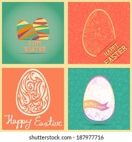 Set of four Easter greeting cards in retro style