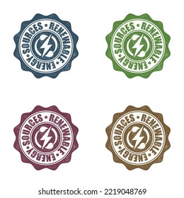 Set of four ecology lifestyle and renewable energy sources seals different colours isolated on white background