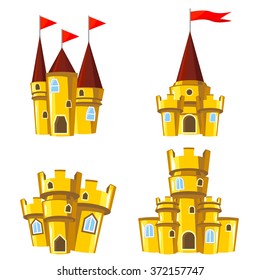 Set of four editable gold castles for game design