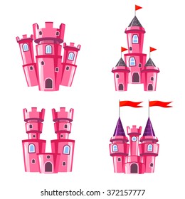 Set of four editable pink castles for game design