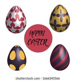 Set of four eggs on white background for easter. 3D Vector