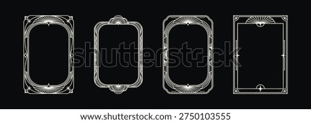 Set of four elegant art deco style frames with intricate silver details perfect for design projects and vintage aesthetics.
