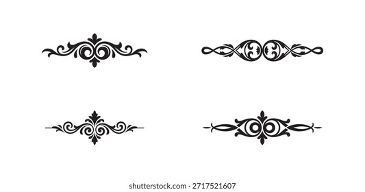 Ein Satz von vier eleganten kalligraphischen Scroll-Teilern für Vintage-Grafikdesign-Projekte
