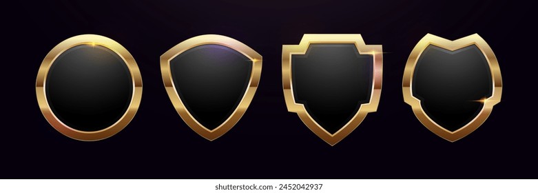 A set of four elegant golden shields with a glossy finish against a dark background, ideal for conveying a sense of style and modernity