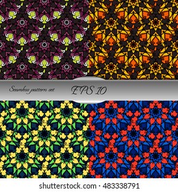 Set of four elegant seamless patterns. Nice hand drawn vector illustration
