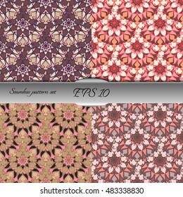 Set of four elegant seamless patterns. Nice hand drawn vector illustration