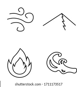 
Set "four elements" Element of fire, element of air, element of earth, element of water. black vector graphics