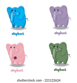 Set of four elephants in different colors