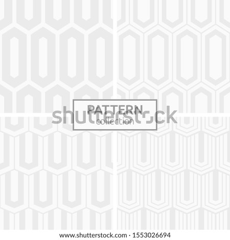 Set of four elongated hexagons geometric seamless patterns. Modern stylish backgrounds. White and gray geometric textures. Repeating geometric ornaments. Vector backgrounds.