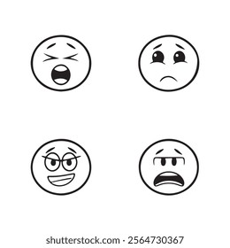 "Set of Four Emotional Face Icons - Happy, Winking, Sad, and Tearful Expressions"