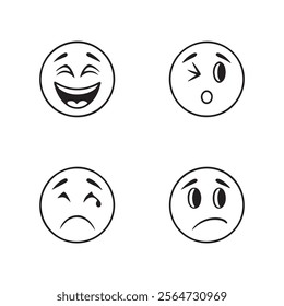 "Set of Four Emotional Face Icons - Happy, Winking, Sad, and Tearful Expressions"