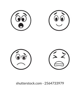 "Set of Four Emotional Face Icons - Happy, Winking, Sad, and Tearful Expressions"