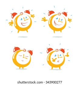 Set Of Four Emotions Of Alarm Clock Character