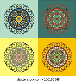 Set of four ethnic motifs in different colors