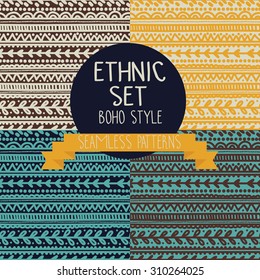 set of four ethnic seamless patterns, vector illustration