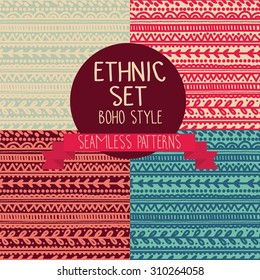set of four ethnic seamless patterns, vector illustration