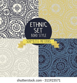 set of four ethnic seamless patterns, vector illustration