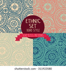 set of four ethnic seamless patterns, vector illustration