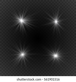 Set of four explosions of light. Realistic transparent glowing light effects. Vector illustration