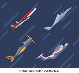 set of four fast aircrafts
