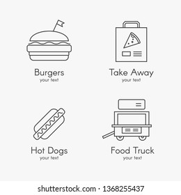 Set of four fast food logotypes. Simple line vector collection.