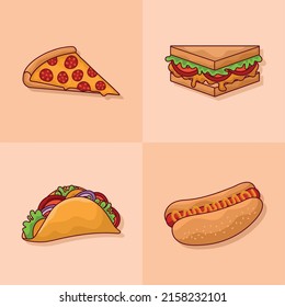 set of four fast foods