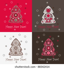 Set of four festive backgrounds with decorative Christmas tree pattern.