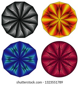 Set of four figures like a pseudo 3D visual effect with smooth transition color, vector handmade