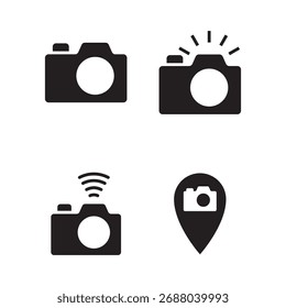 Set of four filled camera icons showing various features and states.