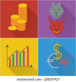 set of four financial icons in a flat design