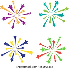 Set of four fireworks on white background. eps10