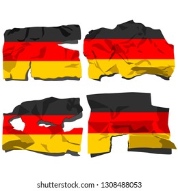 set of four flags, illustration of torn flags, Germany flag, vector isolated on white background