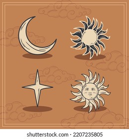 conjunto de cuatro iconos planos de astrología