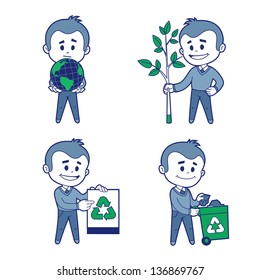 Set of four flat characters ecologist. Flat design.