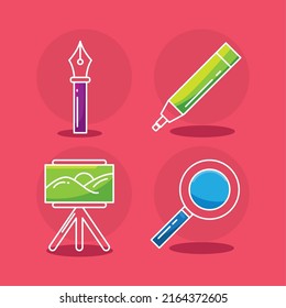 set of four flat creative process items