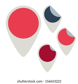 set of four flat curled tag colored pink, red and blue