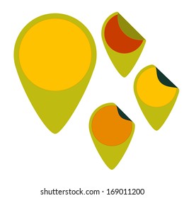set of four flat curled tag colored green, yellow and orange for spring