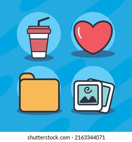set of four flat cute icons