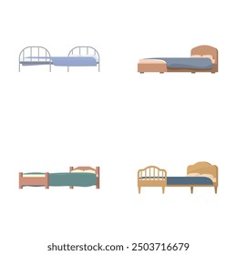 Set of four flat design cartoonstyle beds, suitable for interior design themes and web icons