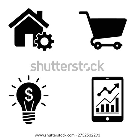 Set of four flat design icons representing business concepts and digital services for online use
