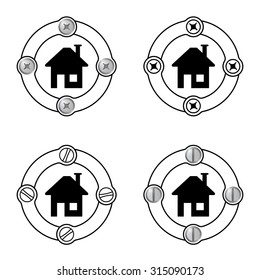 Set of four flat frames and home symbol