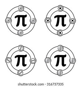 Set of four flat frames and pi symbol