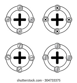 Set of four flat frames and plus symbol