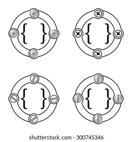 Set of four flat frames and square brackets